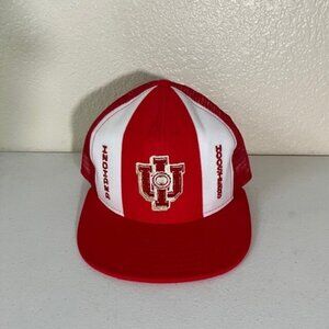 Vintage Lucky Stripes Indian Hoosiers Red White Mesh Snap Back Hat USA L